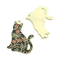 Encantos de Gato com Flores - 10 Peças em Liga de Metal Esmaltado para DIY