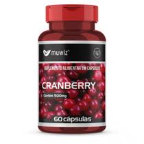 Encapsulado Cranberry Muwiz 500mg 60 Cápsulas Suplemento Alimentar com DMannose, Probióticos, Vitamina C, Óleo de Prímula, Chá de Uvaursi