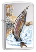 Encendedor Mecánico Zippo Trucha Arcoíris de Pesca Acabado Cromo Satinado
