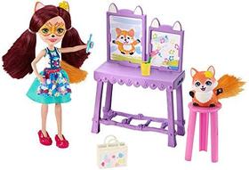 Enchantimals Art Studio Playset com Felicity Fox Doll e Flick Fox, Boneca Pequena de 6 polegadas, com Cavalete, Fezes e Acessórios de Arte e Pintura Menores, Presente para Crianças de 3 a 8 Anos, Multi