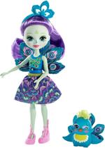Enchantimals Patter Peacock Doll &amp Flap Figure, boneca pequena de 6 polegadas, com cabelos roxos longos, asas de pavão, saia removível, headpiece e sapatos, Presente para crianças de 3 a 8 anos, Multicolor