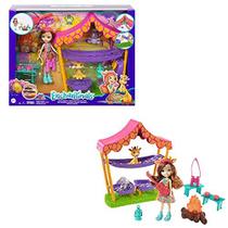Enchantimals Savannah Sleepover Playset com Griselda Giraffe Doll (6-in), 2 Amigos Animais, Tenda e 10 Acessórios, Coleção Sunny Savanna, Grande Presente para Crianças 3Y+