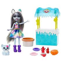 Enchantimals Warmin' Up Cacau Stand with Hawna Husky Small Doll (6-in) & Whipped Animal Figure, Make Waffles with Clay-Dough Play, Makes a Great Gift for 3-8 Year Olds