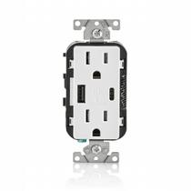 Enchufe Eléctrico Leviton Decora Duplex con Cargador USB 15A 125V Blanco Enchufe Eléctrico Leviton Decora Duplex con Cargador USB 15A 125V Blanco