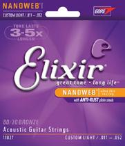 Encordoamento 011 Custom Light Para Violão Aço Elixir
