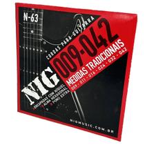 Encordoamento 09 Guitarra Tensão Extra Light Nig N63 + corda extra E (mi) + palheta