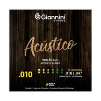 Encordoamento AÇO Giannini p/ Violão de 12 cordas -- ACÚSTICO .010 -- GESWAM12 - .010-.050 - Bronze 65/35