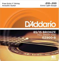 Encordoamento de ACO para Violao EZ900-B 6 Cordas EXTRA LIGHT .010-.050 - Corda MI EXTRA - D"Addario - D'Addario