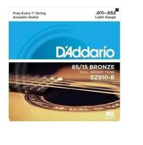 Encordoamento de aço para violão EZ910-B 6 cordas light 011-052 corda Mi extra - D'ADDARIO