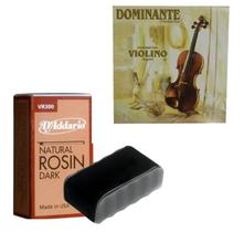 Encordoamento dominante para violino 3/4 4/4 + breu escuro daddario - kit violino