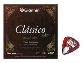 Encordoamento Giannini para Violão Nailon Clássico Tensão Extra Pesada GENWXPA + Palheta