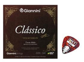 Encordoamento Giannini para Violão Nailon Clássico Tensão Média GENWPM + Palheta