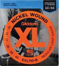 Encordoamento para Guitarra - EXL110-B 6 Cordas Regular LIGHT .010-.046 - Corda MI EXTRA - DAddario - D'Addario