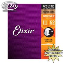 Encordoamento para Violão de Aço Elixir 011-052 Phosphor Bronze Nanoweb Jogo de Cordas de Aço
