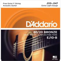 Encordoamento Violão Aço 010 EJ10-B+PL010 - D'Addario