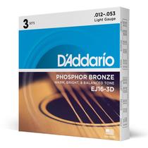 Encordoamento Violão Aço 012 DAddario Phosphor Bronze Pack Com 3 Jogos EJ16-3D