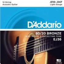 Encordoamento Violão Aço 12 Cordas .010-.047 80/20 Bronze Ej36 d Addario Encordoamento Violão Aço 12 Cordas .010-.047 80/20 Bronze Ej36 d Addario