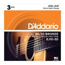 Encordoamento Violão Aço Daddario 010 047 Pack Com 3 Ej15-3D