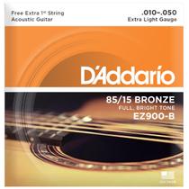 Encordoamento Violão Aço Daddario 010 EZ900-B 10-50 Jogo Original 85/15 Bronze + Corda Mi Extra .010 Encordoamento Violão Aço Daddario 010 EZ900-B 10-50 Jogo Original 85/15 Bronze + Corda Mi Extra .010