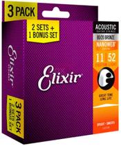 Encordoamento Violão Elixir 011 Light Bronze Leve 3 10215