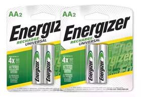 Energizer Pilhas AA, baterias recarregáveis duplas pré-carregadas, 4 unidades