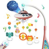 Eners Baby Crib Mobile com Música e Luzes, Móvel para Bebê Berço com Controle Remoto, Rotação, Lua e Projeção Estrela, Brinquedos de Berço bebê para meninas meninos (rosa)