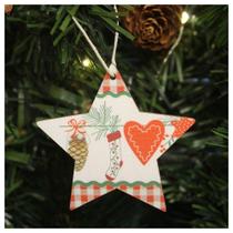 Enfeite 2 Pendentes Para árvore De Natal Estrela Em Mdf 7cm
