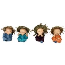 Enfeite 4 Uni Mini Monges C/ Chapéu Budas Sabedoria Cego Surdo Mudo 6cm