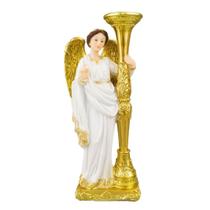 Enfeite Anjo Asa Dourada Poste Esquerdo 30cm - Resina