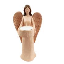 Enfeite Anjo Castiçal Com Vela Decoração 20Cm Nude Moderno