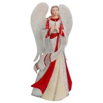 Enfeite Anjo com as Mãos Postas 34,5cm Decoração Natalina de Metal Resina e Madrepérola