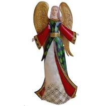 Enfeite Anjo com os Braços Abertos 38cm Decoração Natalina de Metal Resina e Madrepérola