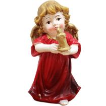 Enfeite Anjo Vermelho Anjinho Com Vela Em Resina Natal 13cm Enfeite Anjo Vermelho Anjinho Com Vela Em Resina Natal 13cm