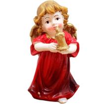 Enfeite Anjo Vermelho Anjinho Com Vela Em Resina Natal 13cm Enfeite Anjo Vermelho Anjinho Com Vela Em Resina Natal 13cm