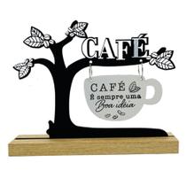 Enfeite árvore café preto/branco c/base madeira 23,8x19cm