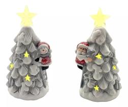 Enfeite Arvore Com Boneco de Neve Papai Noel Ceramica Natal Com Led KIT COM 2 Ref.7715