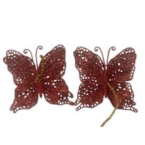 Enfeite Árvore Conjunto com 02 Borboletas 18cm Vermelho - Festive