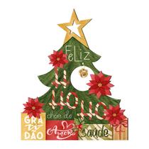 Enfeite Árvore De Natal Com Guizo 30x24cm Placa Decorativa Natalina Em MDF Para Pendurar Pinheiro Com Frase Positiva