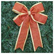 Enfeite árvore Natal Laço Vermelho E Dourado 30 Cm
