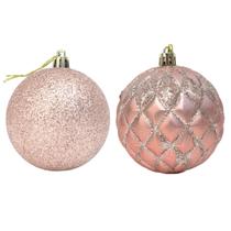 Enfeite bola natalina 2 peças em plástico 10cm Diamante Rose