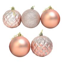 Enfeite bola natalina 5 peças em plástico 7cm Diamante Rose - Art Christmas