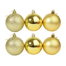 Enfeite bola natalina lisa 6 peças em plástico 6cm Dourada