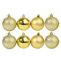 Enfeite bola natalina lisa 8 peças em plástico 6cm Dourada
