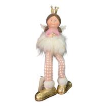 Enfeite Boneca Natalina Princesa Anjo Rosa Porcelana