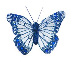 Enfeite Borboleta kit com 06 pçs de 10cm Glitter Azul com Presilha para fixar na Decoração