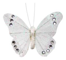 Enfeite Borboleta kit com 06 pçs de 10cm Glitter Branco com Presilha para fixar na Decoração Enfeite Borboleta kit com 06 pçs de 10cm Glitter Branco com Presilha para fixar na Decoração