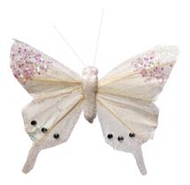 Enfeite Borboleta kit com 06 pçs de 8cm Branco c/Glitter com Presilha para fixar na Decoração