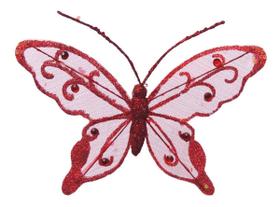 Enfeite Borboleta kit com 6 pçs de 16cm Glitter Vermelha com Presilha para fixar na Decoração Enfeite Borboleta kit com 6 pçs de 16cm Glitter Vermelha com Presilha para fixar na Decoração