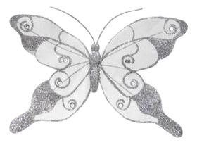 Enfeite Borboleta kit com 6 pçs de 18,5cm Prata c/Glitter com Presilha para fixar na Decoração