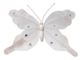 Enfeite Borboleta kit com 6pçs de 18,5cm Branca c/Glitter com Presilha para fixar na Decoração